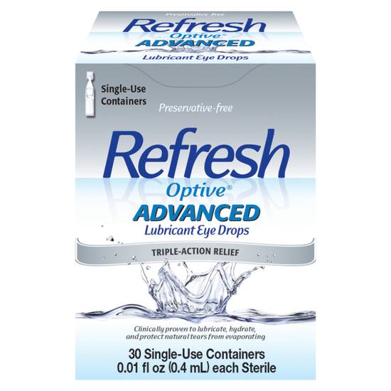 Refresh Optive Advanced Lubricant Triple-Action Relief Eye Drops (30 ct)