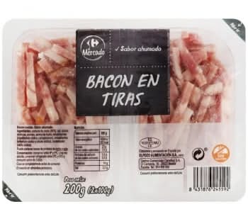 Bacón sabor ahumado en tiras Carrefour El Mercado sin gluten pack de 2 unidades de 100 g