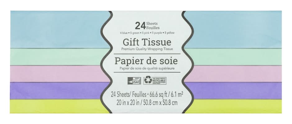 Premium Quality Wrapping Tissue, 20x20 in, Assorted (24 ct)