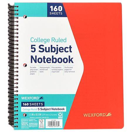 Wexford College Ruled 5 Subject Notebook - 1.0 ea