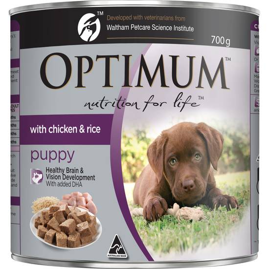 Optimum Chicken & Rice Puppy Wet Dog Food Can 700g