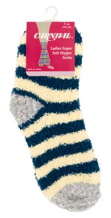 Carnival Ladies Super Soft Slipper Socks, Blue - Yellow - Grey