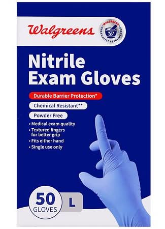 Walgreens Disposable Nitrile Exam Gloves, L (50 ct)