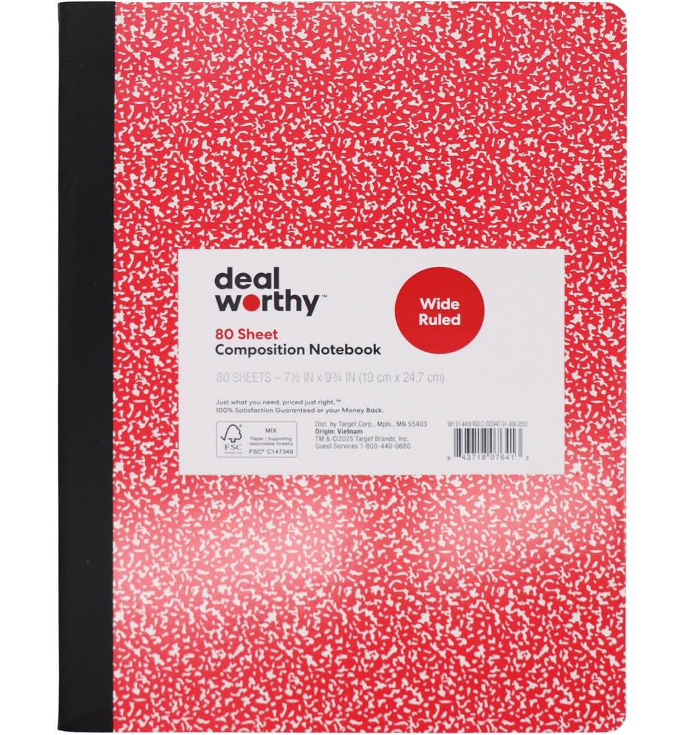 Dealworthy Wide Ruled Composition Book 80 Sheets, 19x24.7 cm, Red