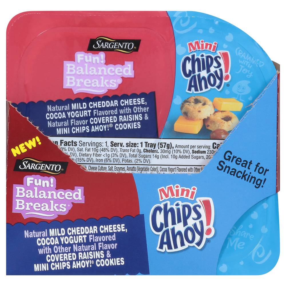 Sargento Balanced Breaks Mini Chip Ahoy Snack Kit, Cheddar Cheese-Cocoa Yogurt (2 x 2 oz)