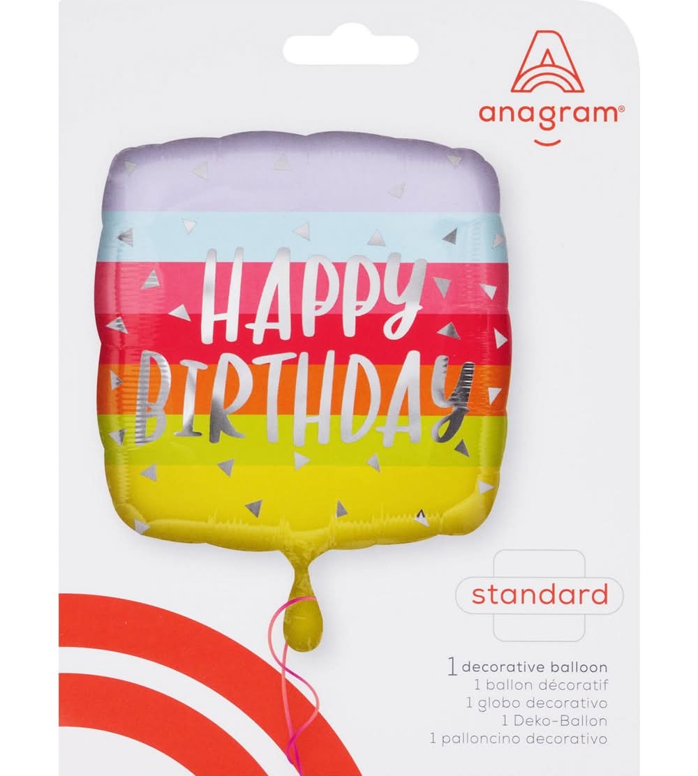 Air-Only Happy Birthday Square Foil Balloon, 18 In