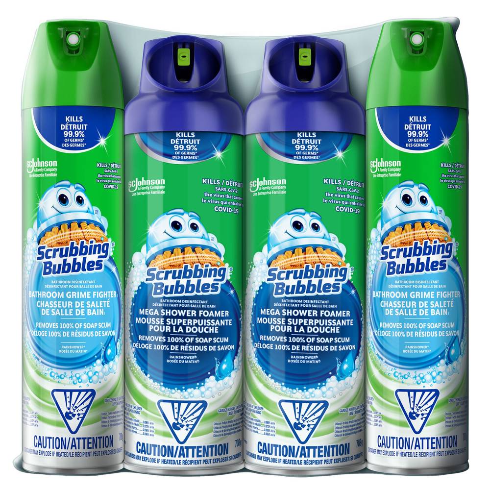 Scrubbing Bubbles - Combiné Mousse Superpuissante Pour La Douche Et Nettoyant Pour Salle De Bain En / Scrubbing Bubbles Mega Shower Foamer And Bathroom Cleaner Aerosol Combo, 4 X 708G