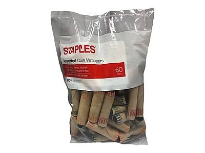 Staples Assorted Coin Wrappers, Natural, 60/Pack (28888)