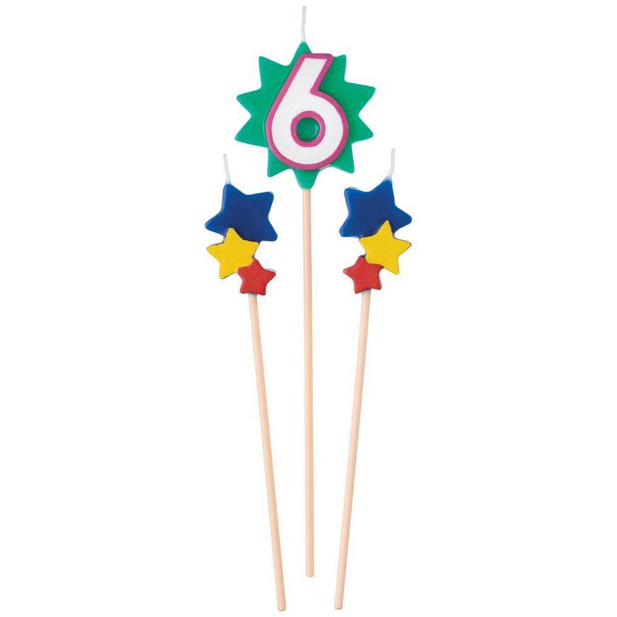 Birthday Star Number (6) Candle Pick Set, 3pc