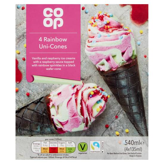 Co-Op Rainbow Uni-Cones 4 X 135ml (540ml)