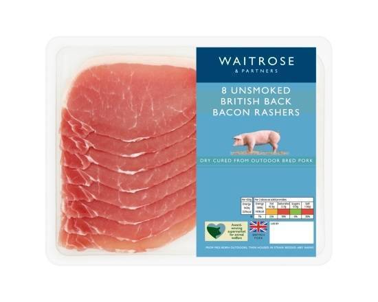 Waitrose & Partners 8 Unsmoked British Back Bacon Rashers 250g