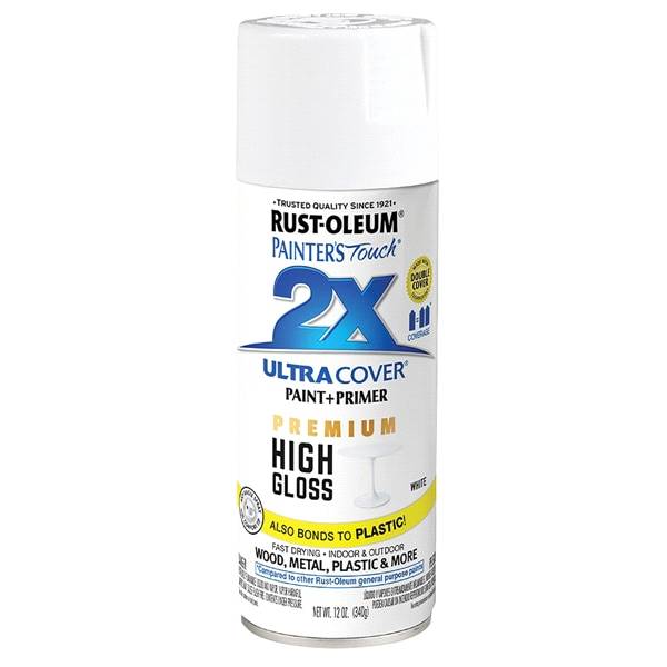 Rust-Oleum Painters Touch 2X Ultra Cover Spray Paint, 12 ounce, High Gloss White