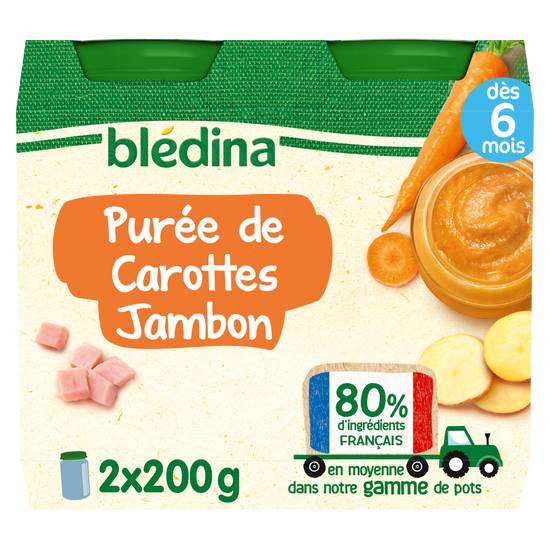 Blédina - Purée carottes jambon  pour bébé dès 6 mois (2 pièces )