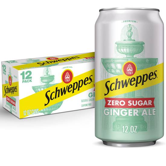 Schweppes Zero Sugar Soda (12 pack, 12 fl oz) (ginger ale )