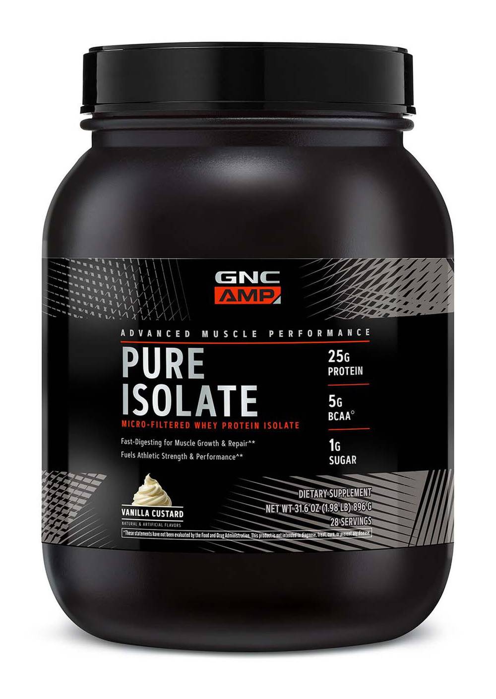 GNC Amp Pure Isolate Protein Dietary Supplement, Vanilla Custard (1.98 lbs)