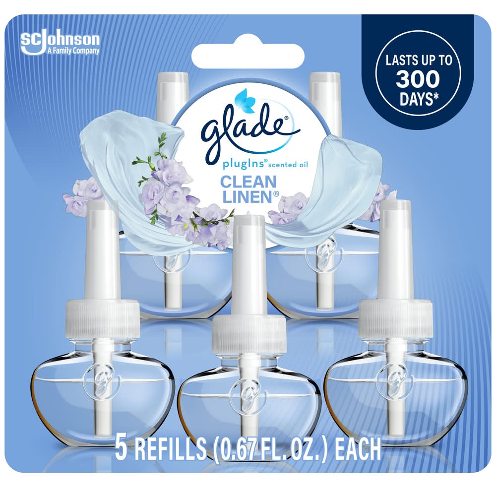 Glade Plugins Air Freshener Oil Refills, Clean Linen (3.35 fl oz, 5 ct)