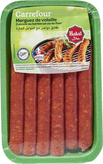 Merguez halal de volaille CARREFOUR - la barquette de 6 - 300 g