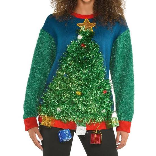 3D Tinsel Tree Ugly Christmas Sweater for Adults - Size - L/XL