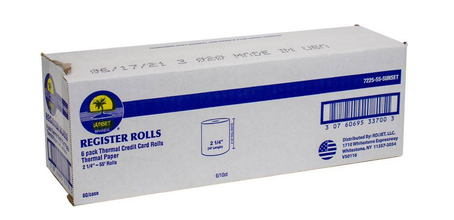 Sunset 7225-55 - Thermal Credit Card Rolls, 2-1/4", 55' - 6-pack (6 Units)