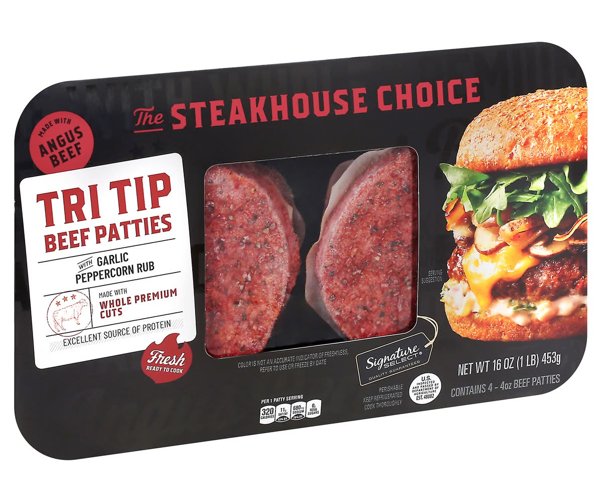 Signature Select The Steakhouse Choice Tri Tip Garlic Peppercorn Beef Patties (1 lbs, 4 ct)