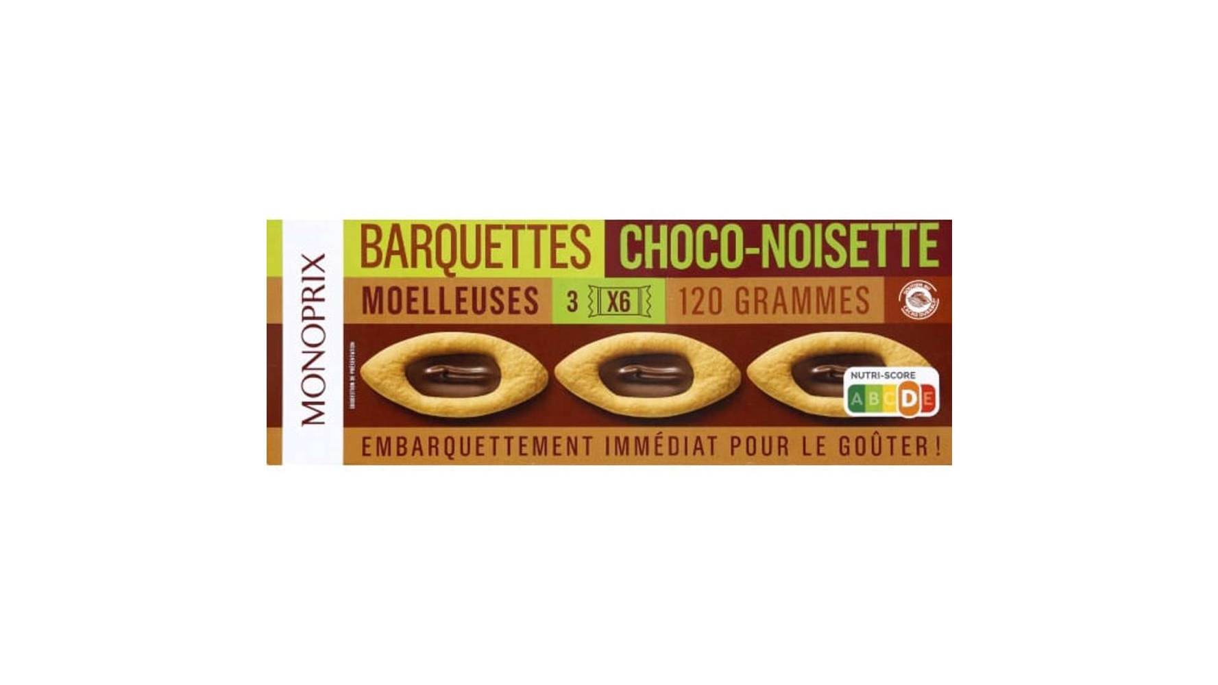 Monoprix Barquettes moelleuses choco-noisettes Le paquet de 18, 120g