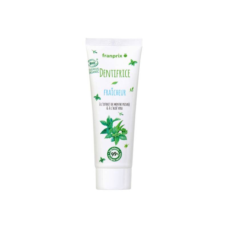 Franprix - Dentifrice fraîcheur aux extraits bio, menthe poivrée - l'aloé vera (75ml)