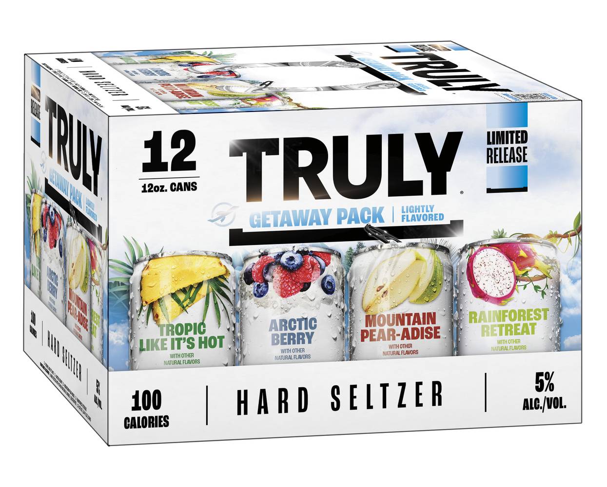 Truly Red White & Tru Lightly Hard Seltzer, Cherry Pop-Blue Razz-Lemon Ice-Peach Burst (12 x 12 oz)