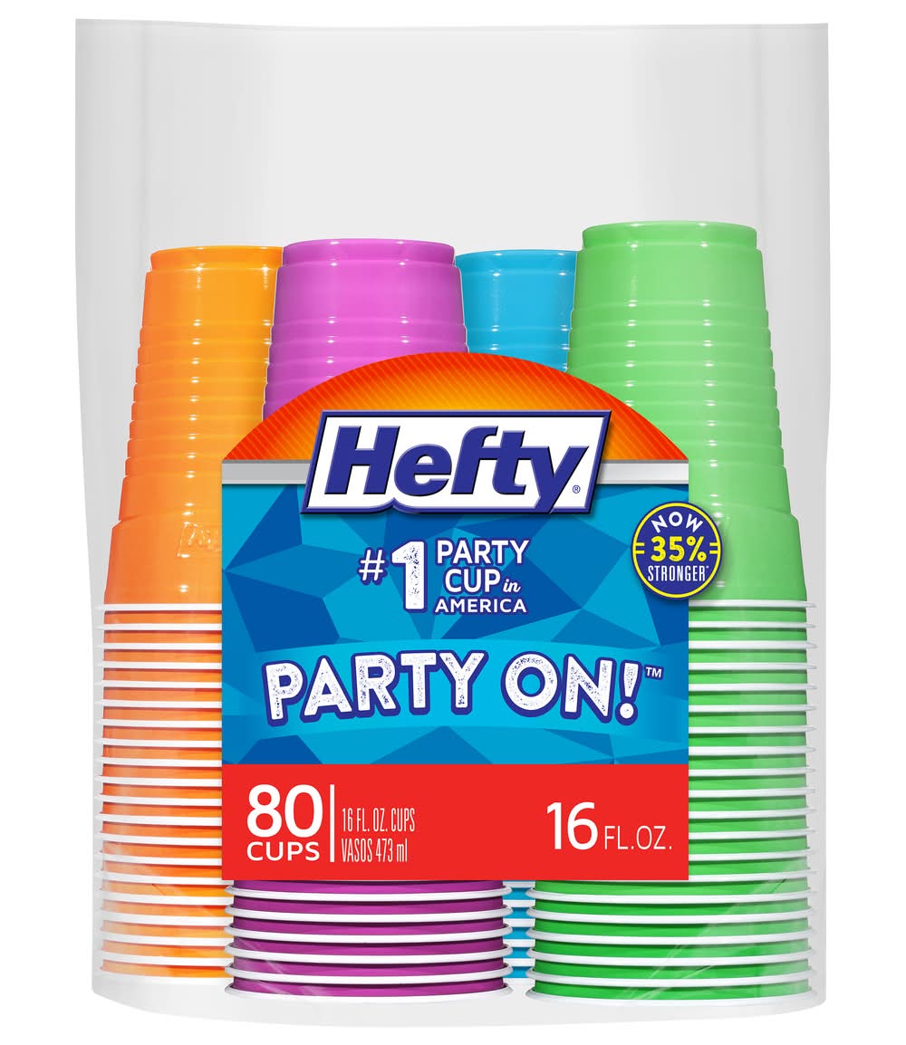 Hefty Party On! Cups 16 fl oz, Assorted (80 ct)