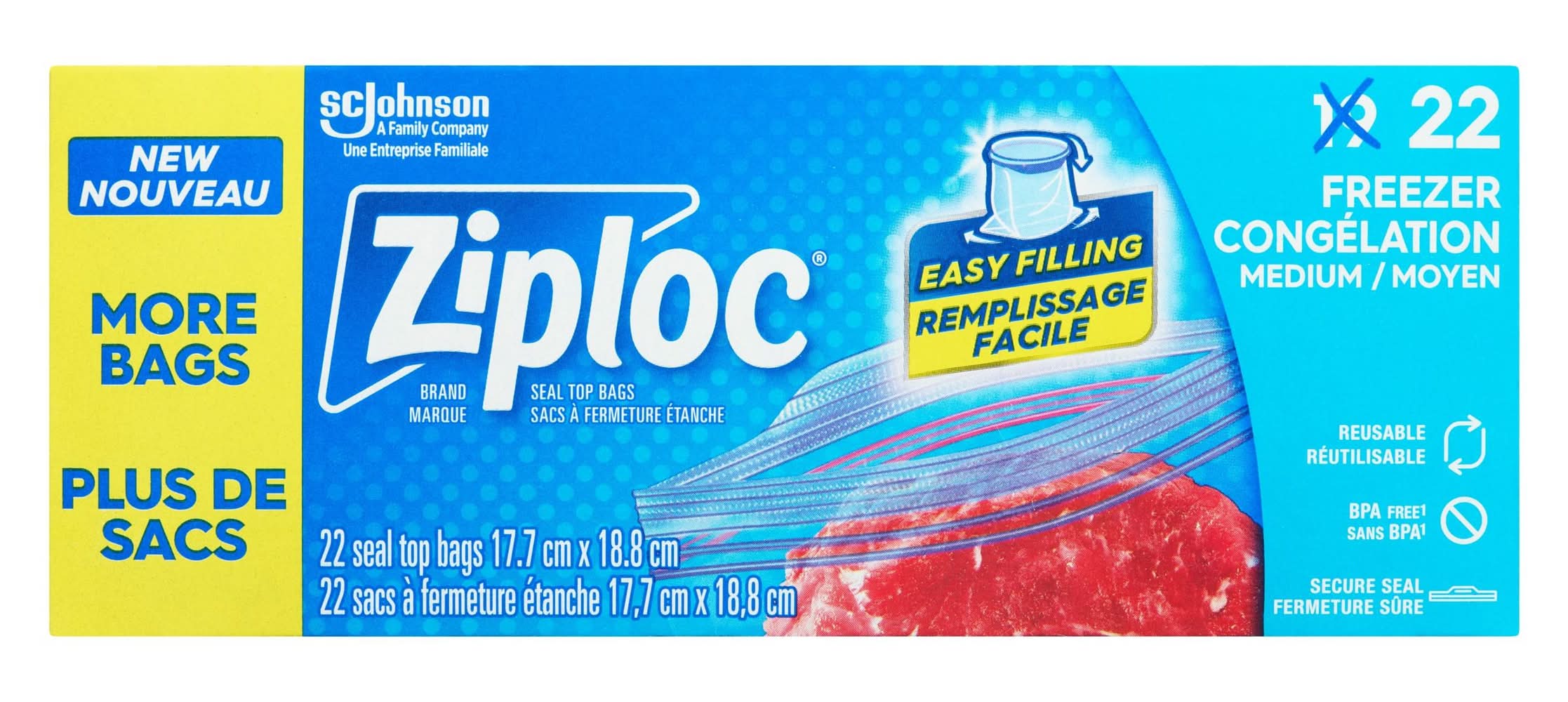 Ziploc Grip'n Seal Freezer Bags, 17.7x18.8 cm (22 ct)