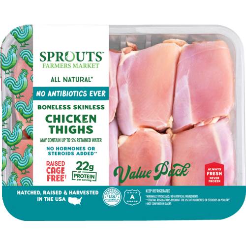 Sprouts Value Pack Boneless Skinless Chicken Thighs No Antibiotics Ever (Avg. 3lb)