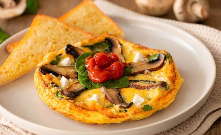 Mushroom, Feta & Spinach Open Omelette