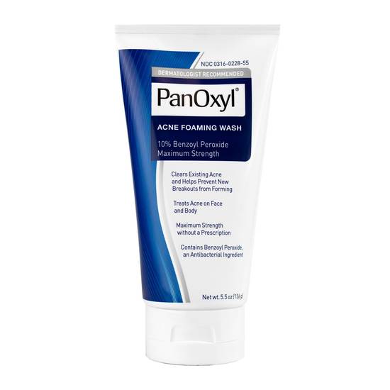 PanOxyl Foaming Wash 10% Benzoyl Peroxide Maximum Strength Deep Cleaning Wash for Acne, 5.5 oz