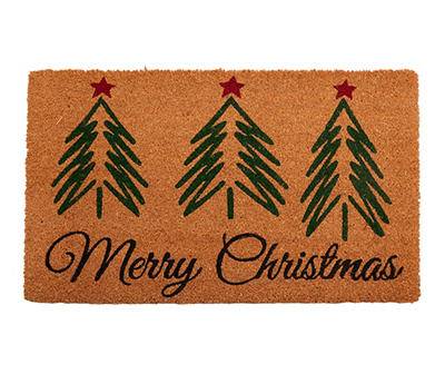 Farmhouse Holiday "Merry Christmas" Tree & Star Coir Doormat, (18" x 30")