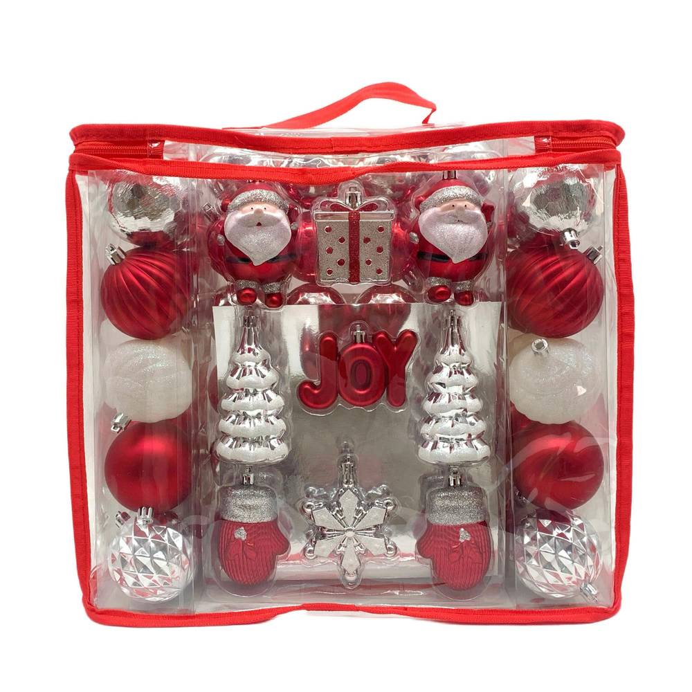 Holiday Living 72-count Multi Red and Silver Shatterproof Ornament Set | 014-98193-24-4