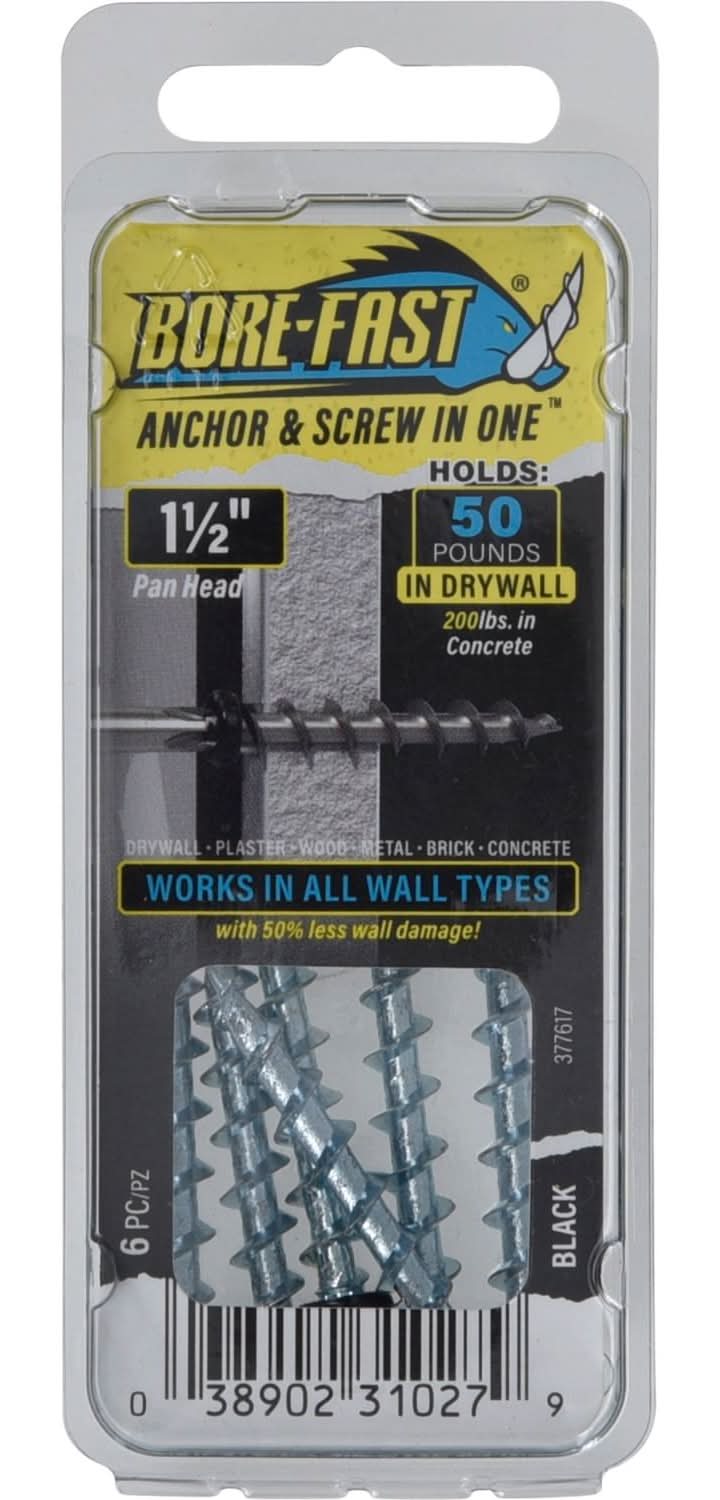 Hillman Bore-Fast 3/16 In. D X 1-1/2 In. L Steel Pan Head Screw And Anchor 6 Pc