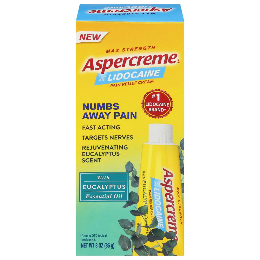 Aspercreme Max Strength Lidocaine With Eucalyptus Essential Oil Pain Relief Cream