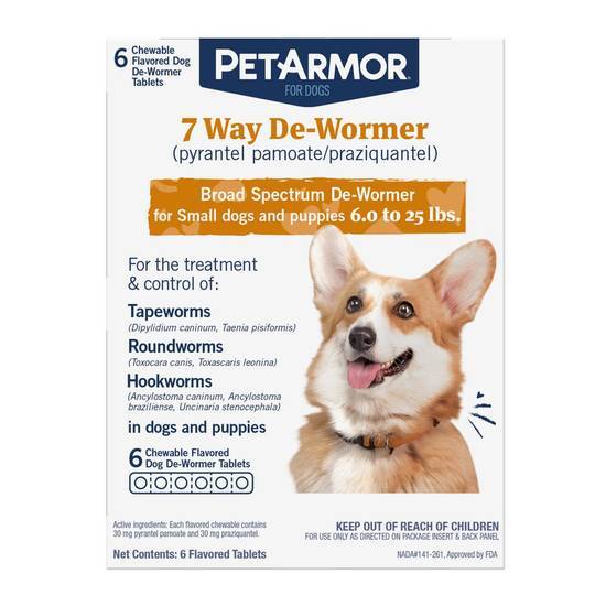 Petarmor 7 Way Chewable De-Wormer For Puppies and Small Dogs, Count Of 6