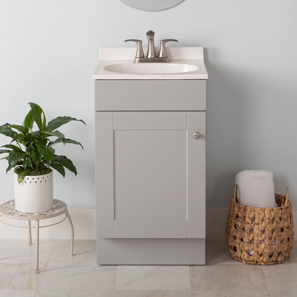 Project Source Dover 18-in Light Gray Single Sink Bathroom Vanity with White Cultured Marble Top (Fully Assembled)