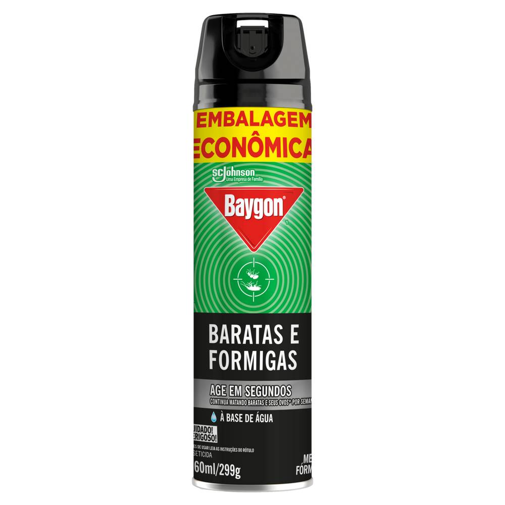 Baygon · Inseticida aerosol à base de água para baratas e formigas (360 ml)