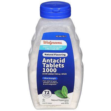 Walgreens Ultra Strength Antacid Tablets 1000 mg Natural Peppermint (72ct)