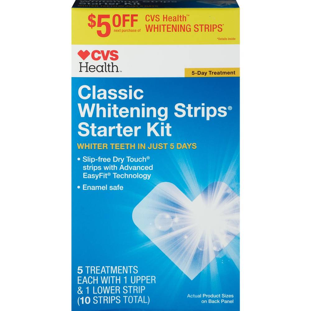 CVS Health Classic Teeth Whitening Strips Starter Kit, 5 Treatments