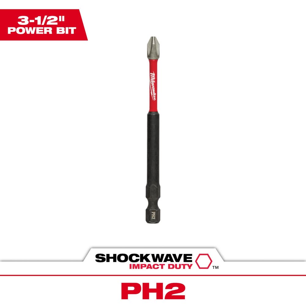 Milwaukee Shockwave Phillips #2 X 3-1/2 In. L Impact Power Bit Steel 1 Pc
