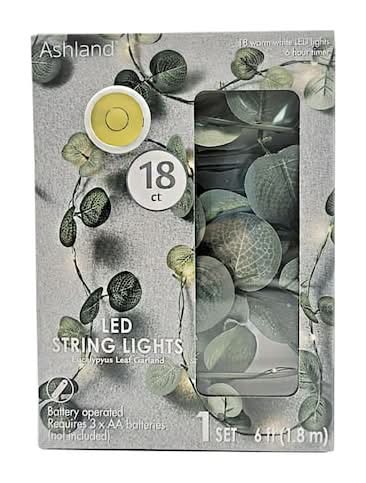 Ashland Led String Lights Eucalyptus Leaf Garland, White (18 ct)