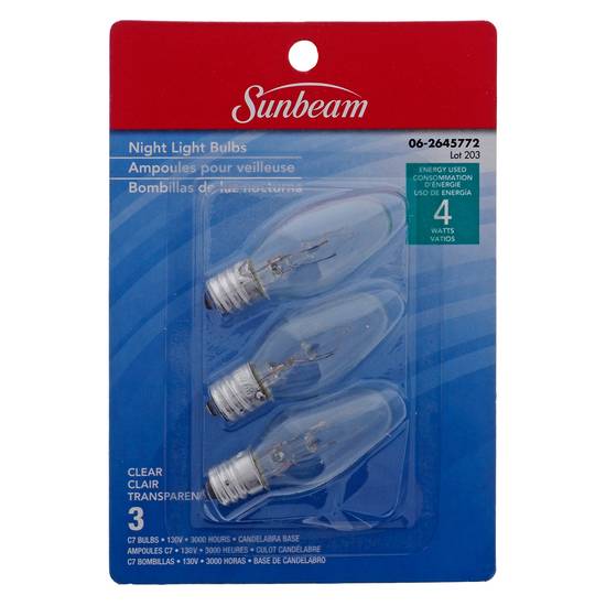 Sunbeam Clear 4W Nightlight Bulbs, 3 Pack (4W)