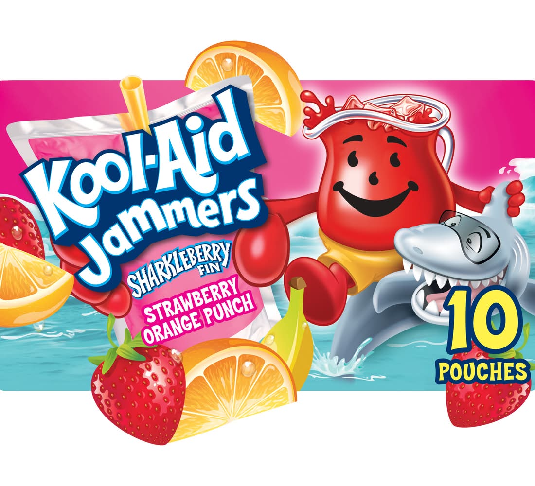 Kool-Aid Jammers Sharkleberry Fin Juice Drinks, Strawberry-Orange Punch (10 x 6 fl oz)