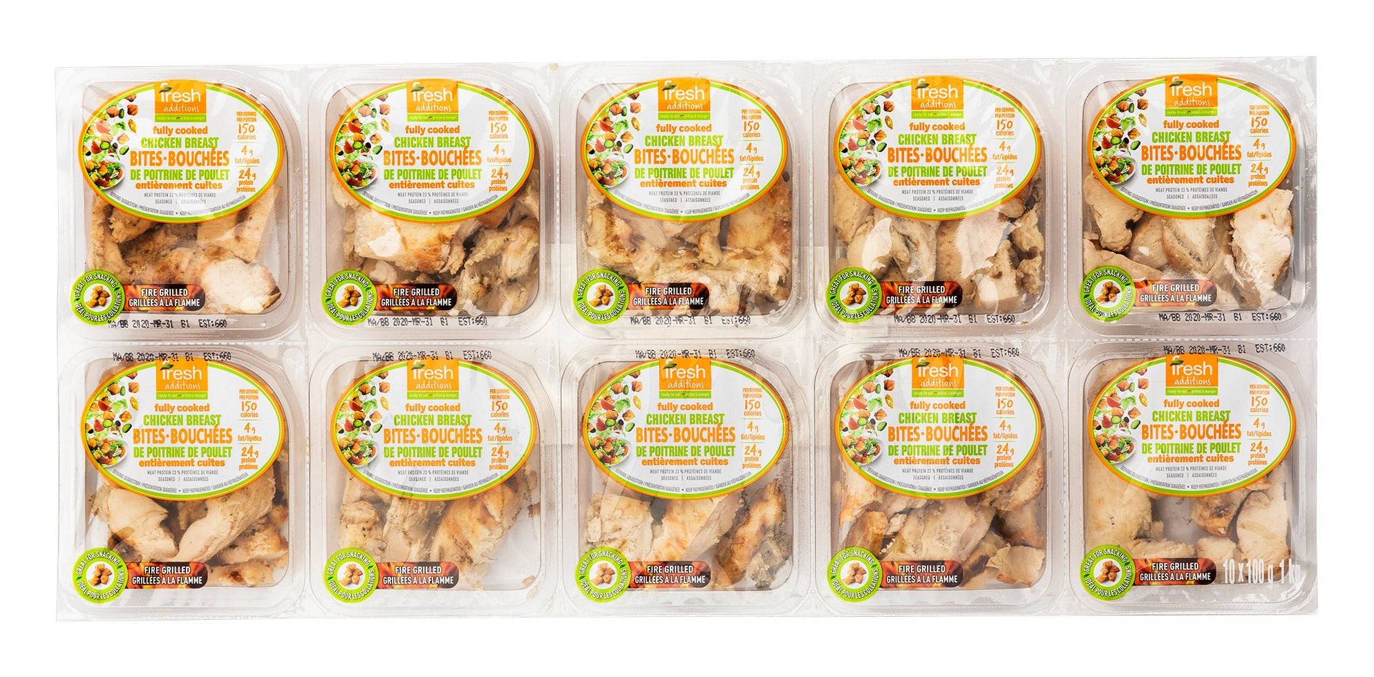 Fresh Addition - Bouches De Potrine De Poulet Entièrement Cuites, 10 X 100G / Fresh Addition Fully Cooked Chicken Breast Bites, 10 X 100 G