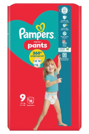 Pampers 9, Baby-Dry Nappy Pants (12 pack)