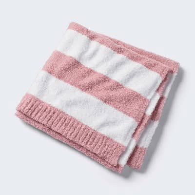 Cloud Island Chenille Stripe Baby Blanket, Dark Pink-White