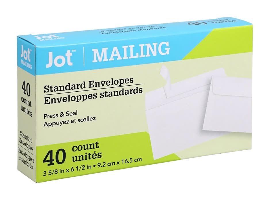 Jot Standard Press & Seal Mailing Envelopes, 3.62x6.50 in, White (40 ct)