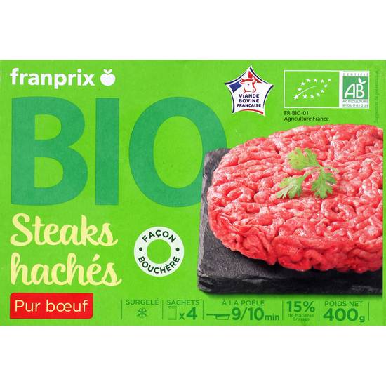 Steaks hachés pur boeuf Bio March  franprix bio 4x100g